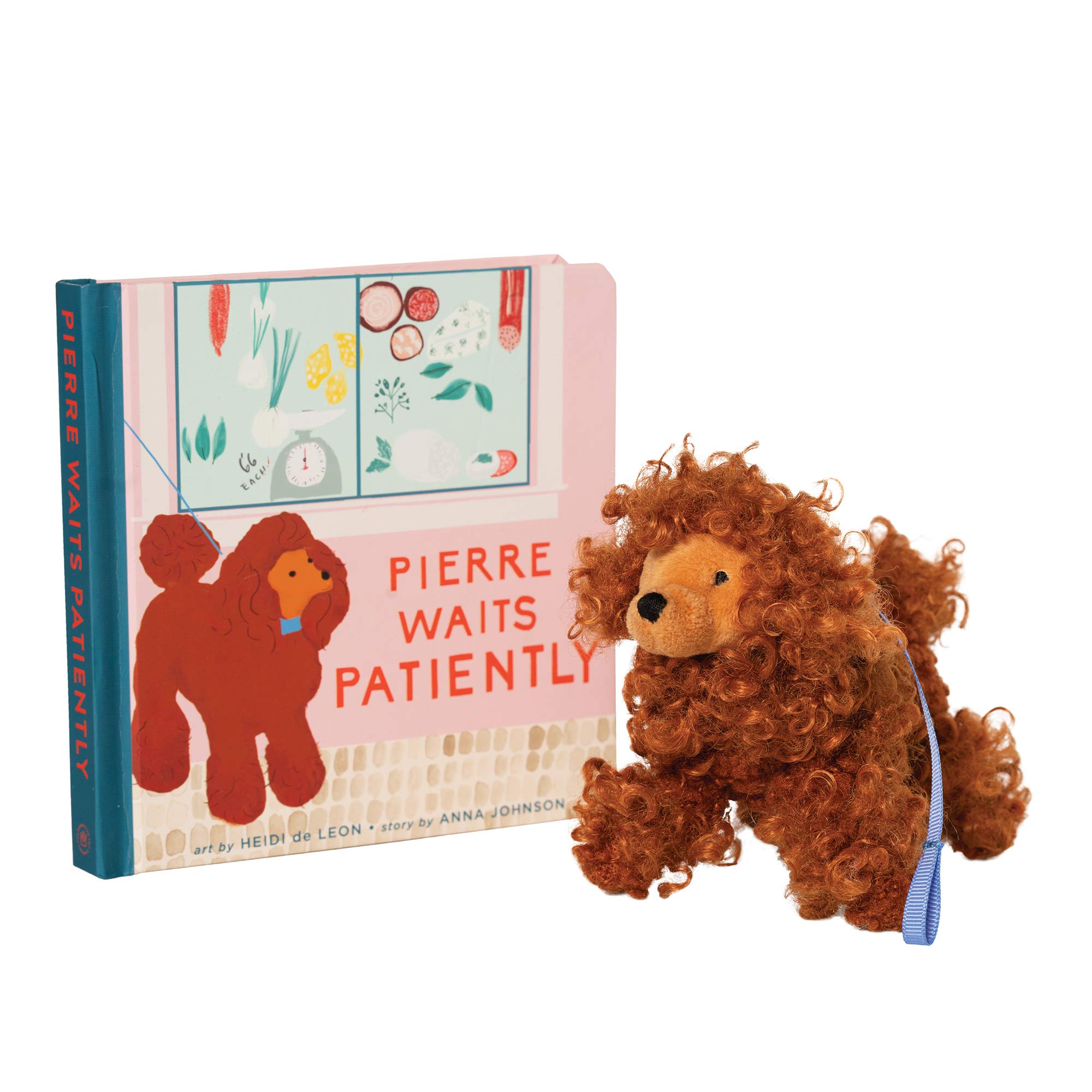 Manhattan Toy Pierre Waits Patiently Baby and Toddler Board Book + Poodle Stuffed Animal Dog Gift Set, Multicolor