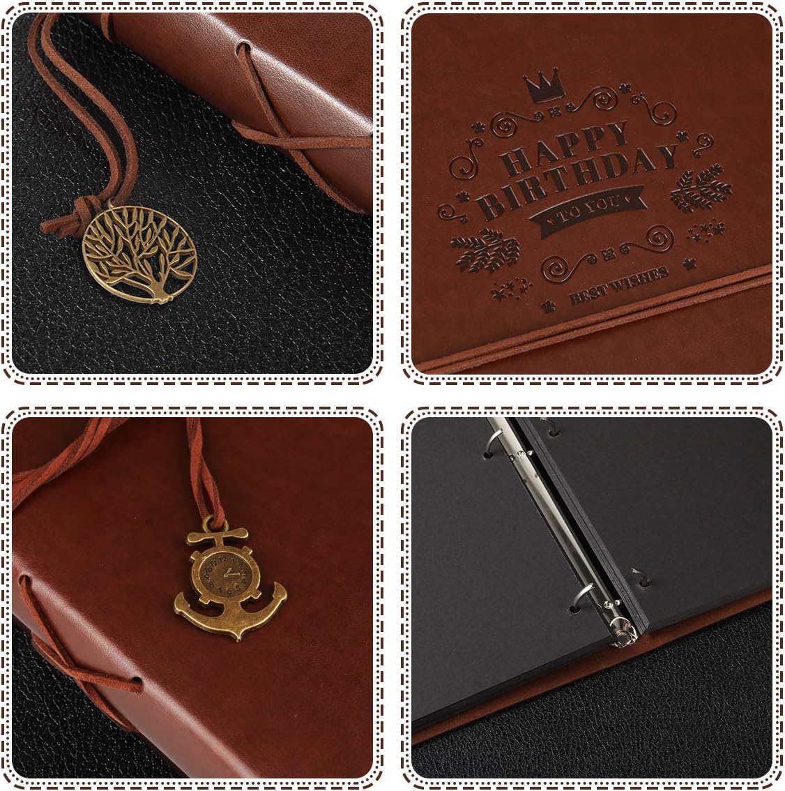 ThxMadam Vintage Leather Scrapbook Photo Album Refillable DIY Memories Book with 60 Black Pages Gift for Birthday Mum Dad Son Daughter Girl Boy Friend - Image 5