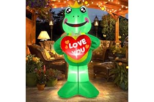 Boveco 6 FT Valentine's Day Inflatable Frog Prince Holding Love Heart Decoration LED Lights Holiday Blow Up Yard Outdoor Decoration for Holiday Party Garden Yard Lawn Wedding Décor