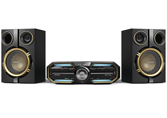 Philips FX25 HiFi-Minisystem (mit Bluetooth, Dual-Verstärker, NFC, Audio-Eingang, 300 Watt) schwarz/gold