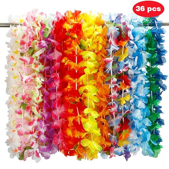 Twister.CK Hula Grass Skirt with Flower Leis Costume Set, Luau Grass and Hawaiian Flower Bracelets, Headband, Necklace for Pa