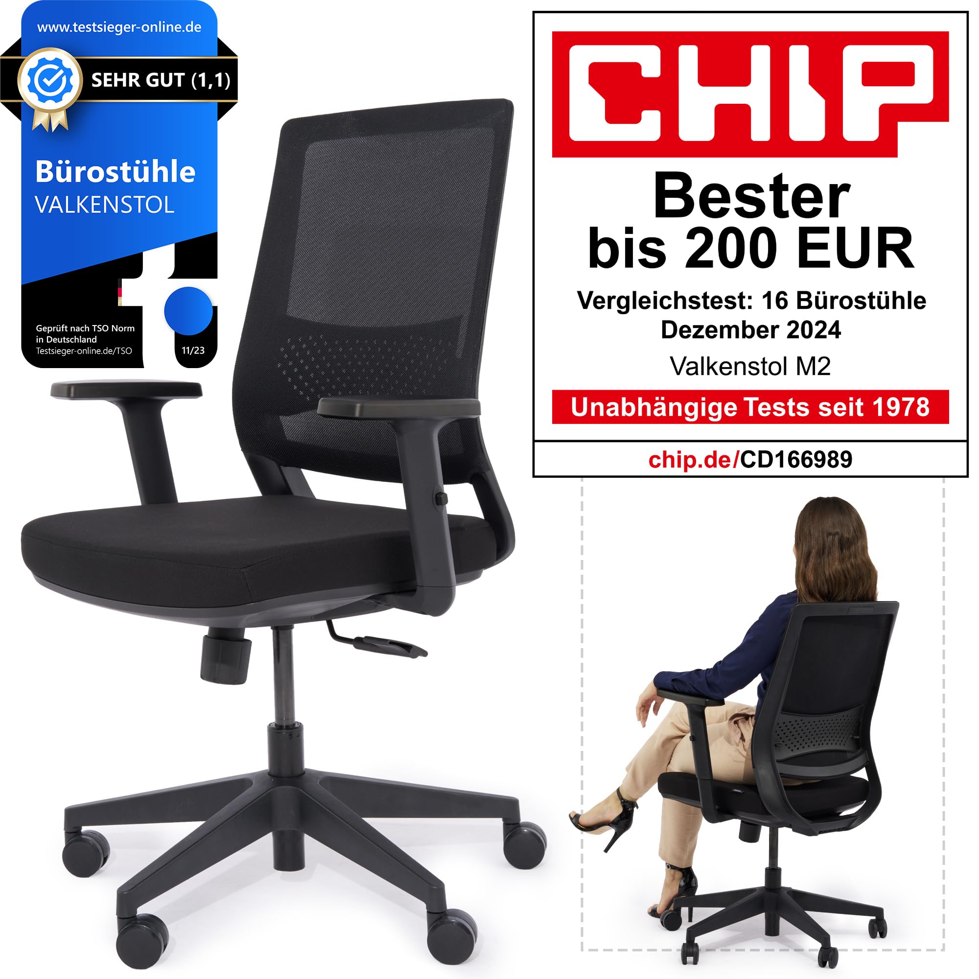 VALKENSTOL M2 Bürostuhl Ergonomisch Testsieger, Einstellbarer für maximale Bewegungsfreiheit, Rückenfreundliche Bürostühle, Lendenwirbelstütze Schreibtischstuhl für Büro und Home Office Chair 9