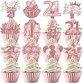 48 PCS 21st Rose Gold Cupcake Toppers – Perfect for 21st Birthday Party Decorations, Milestone Celebrations, and Elegant Events