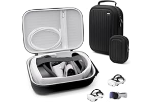 Krypthos Case for Meta Quest 3S/3 Official Original & Elite Strap, Portable Hard Carrying VR Headset and Touch Controllers Protection Case for Travel and Home Storage