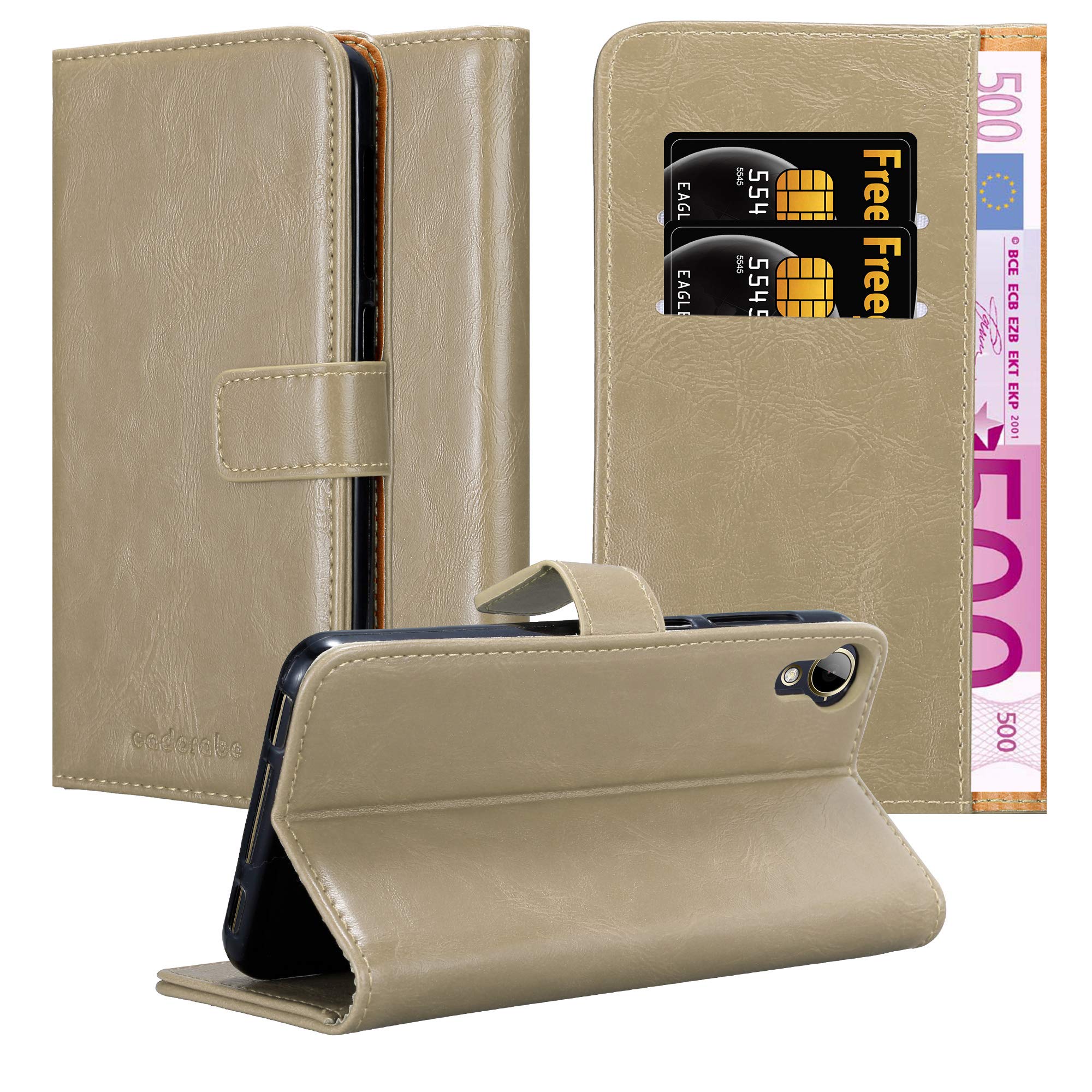 cadorabo Book Case works with HTC Desire 10 Lifestyle/Desire 825 in CAPPUCCINO BROWN - with Magnetic Closure, Stand Function and Card Slot - Wallet Etui Cover Pouch PU Leather Flip