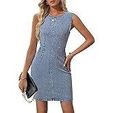 NENONA Women's Summer Sleeveless Denim Dress Casual Crew Neck Stretchy Mini Jean Dresses Cowboy Chic Outfits
