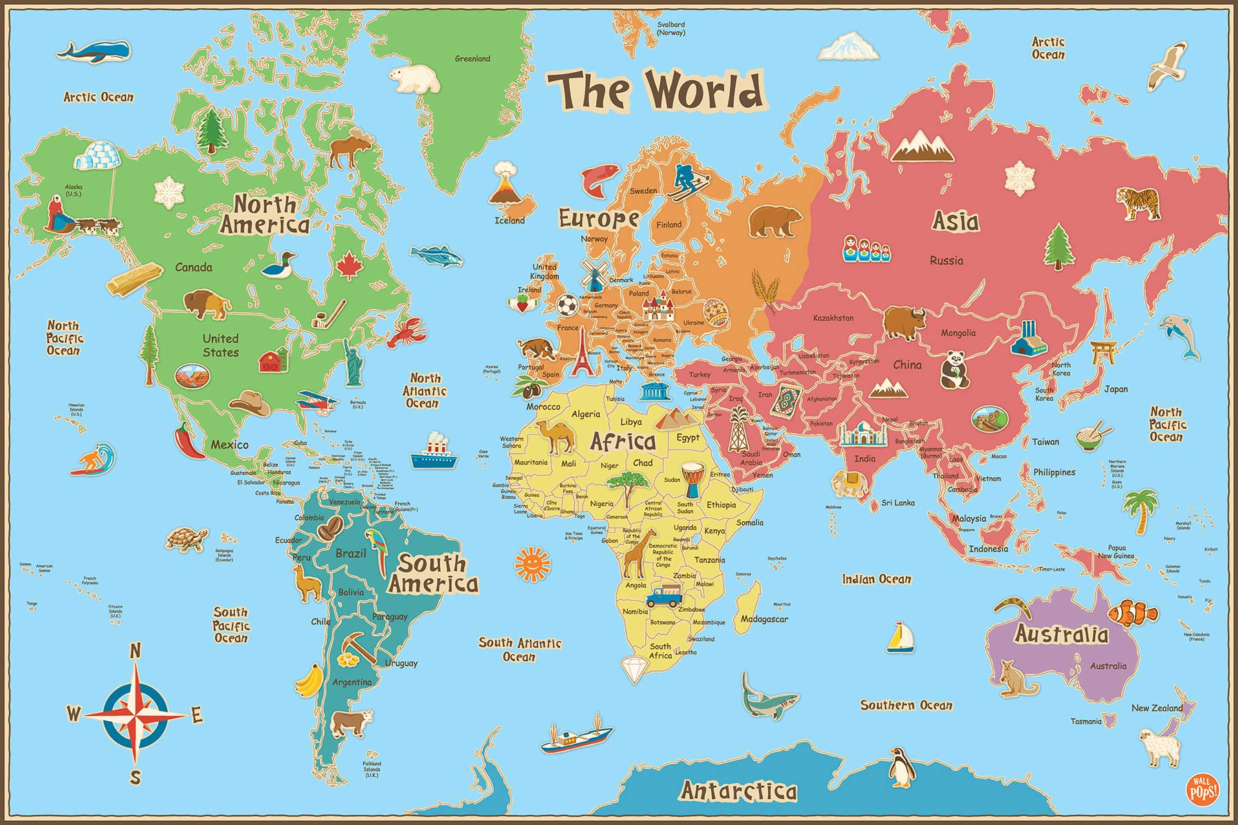 Wallpops Self Adhesive Kids World Map