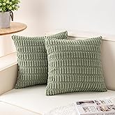 Aegero Pack of 2 Corduroy Decorative Throw Pillow Covers 18x18 InchSoft Boho Striped Pillow Covers Modern Farmhouse Home Decor for Sofa Living Room Couch Bed(Sage Green)