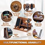 Teslyar Wood Phone Docking Station ash bedside organiser with key wallet stand view 5