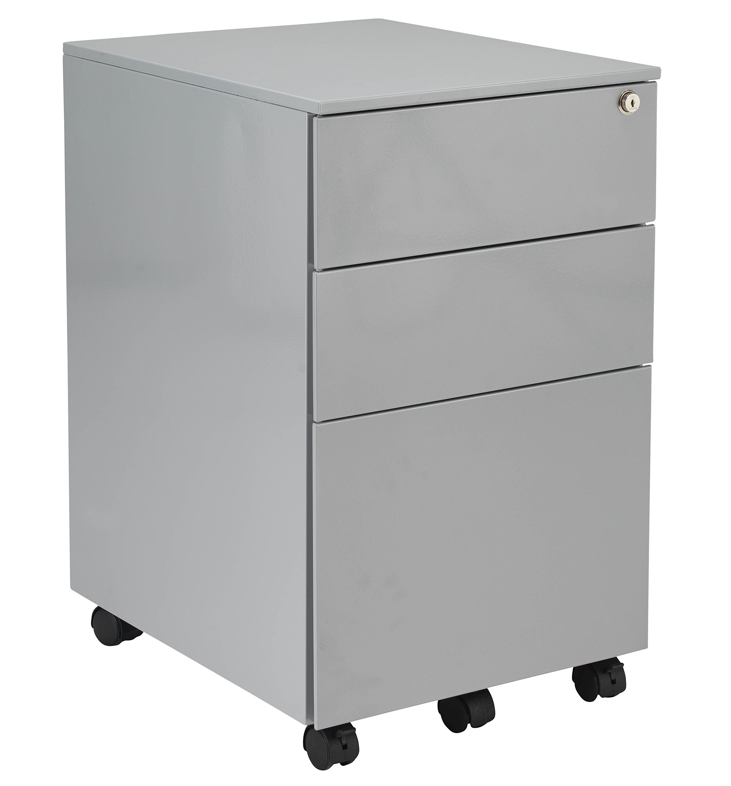 Office Hippo 3 Drawer Under Desk Mobile Filing Pedestal - Steel, Silver