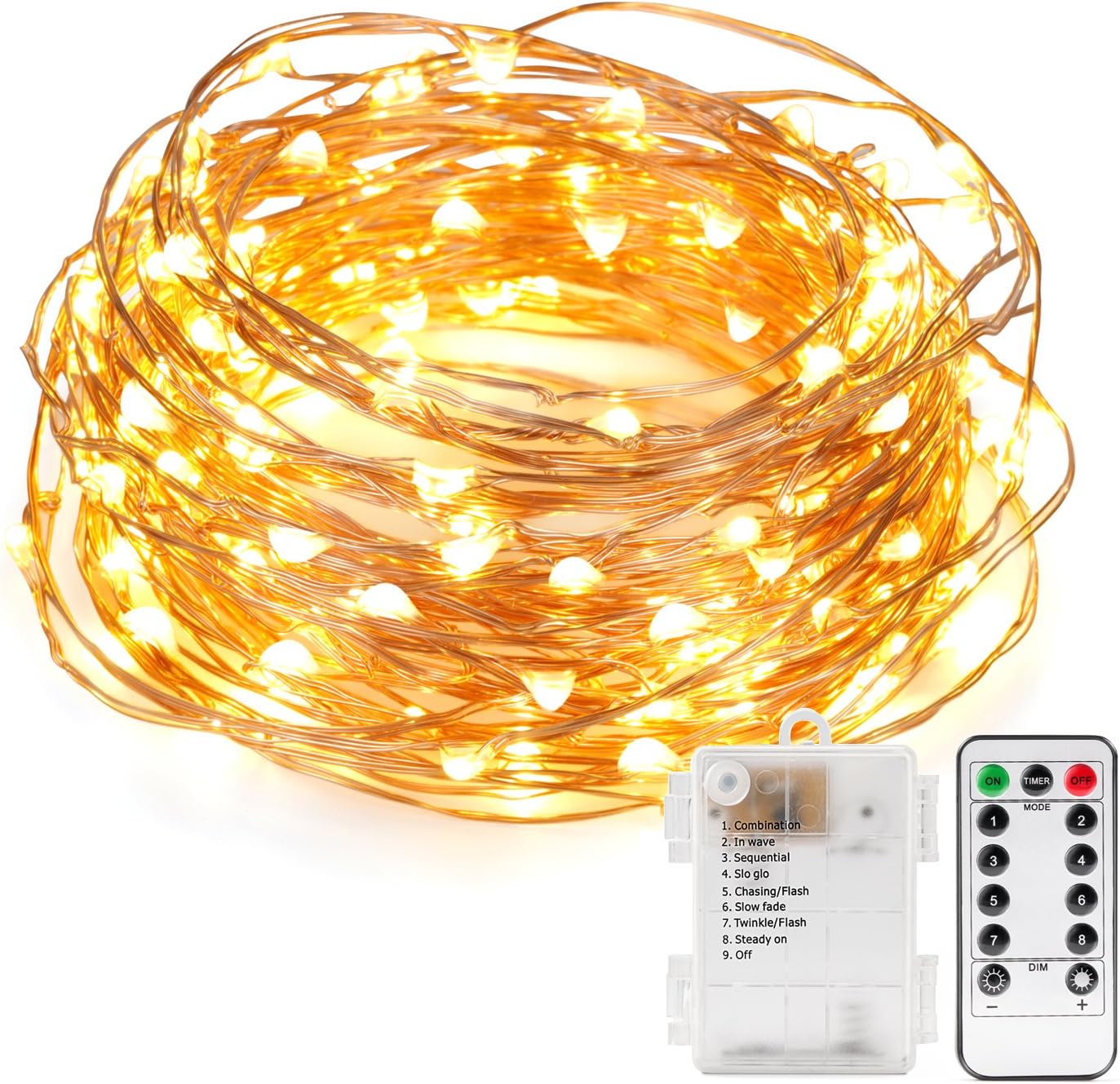 Kohree Cadena de Luces Pilas 10M 100LED con Mando a