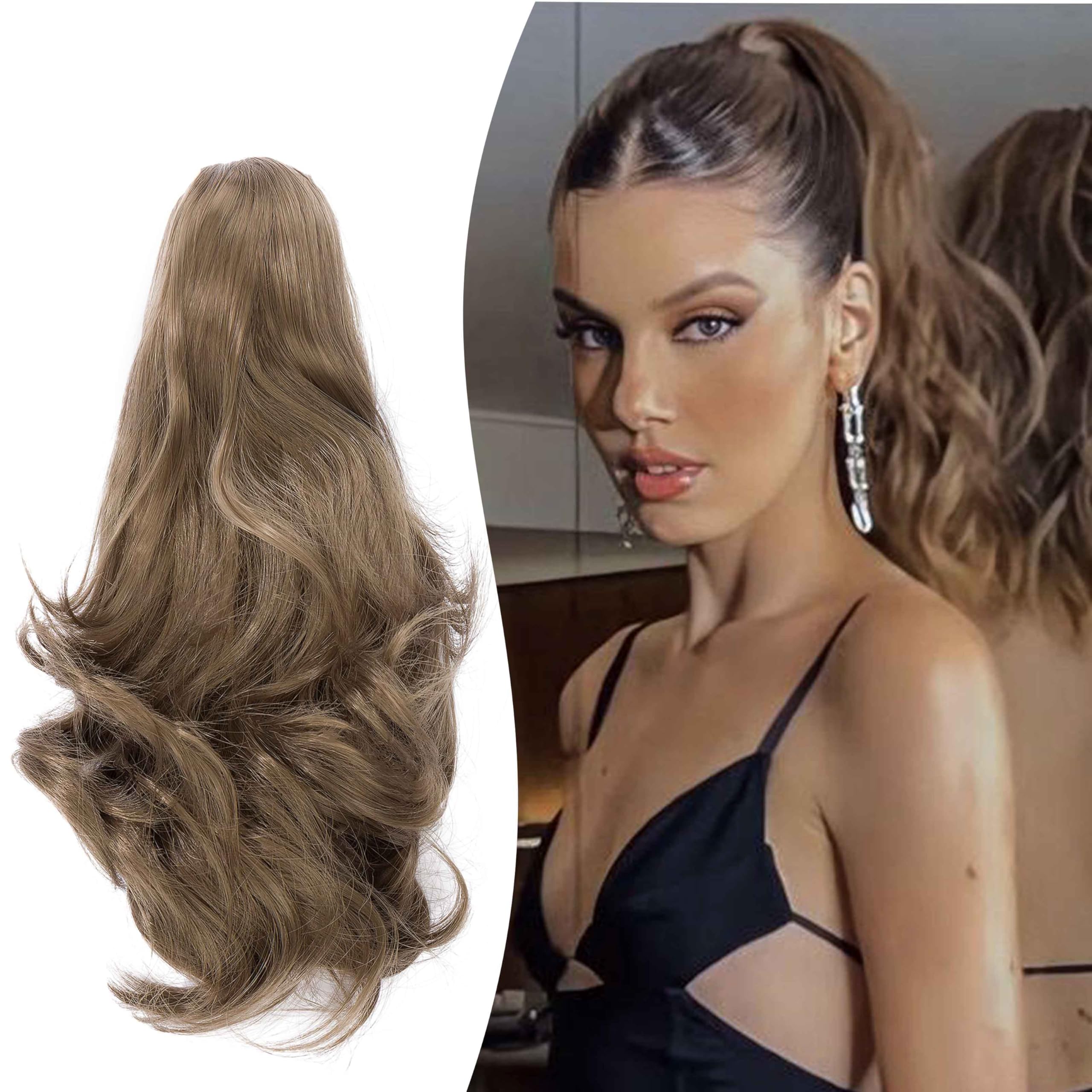 Gairyan 10" Clip in Ponytail Hair Extensions Curly Ponytail Extension Claw on Pony tails Wavy Synthetic Hairpieces for Women Real Natural Short Wave, Ash Blonde โ image 1
