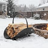 AMAGABELI GARDEN HOME Fireplace Log Holder Indoor Metal Wood Rack Basket Black view 7