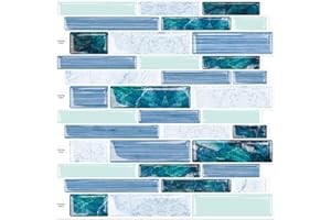 10-Sheet Peel and Stick Backsplash for Kitchen Bathroom, Ist Momoreo 12"x12" 3D Adhesive Wall Tile Sticker Stick on Backsplash, Ocean Green