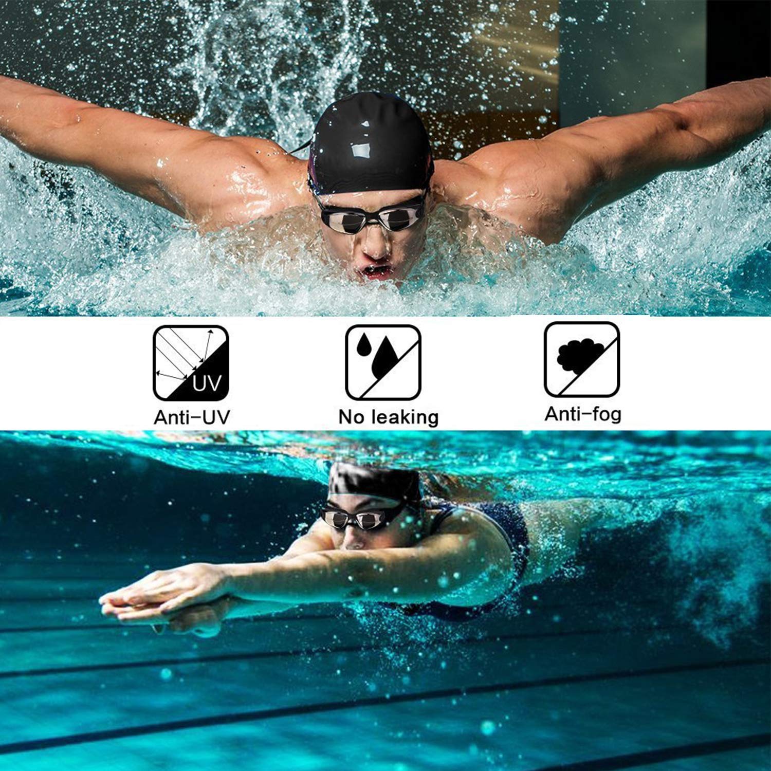 Swimming Goggles Adult, Swim Goggles Anti Fog No Leaking UV Protection with Wide View for Men Women Youth