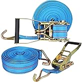 HNBun 2 Pack Ratchet Tie Down Straps, 2 Inch x 33 Feet, 10,000 lbs Break Strength, Heavy Duty Cargo Lashing Straps with Double J Hooks for Trailer, Truck, and Farm Equipment, Blue