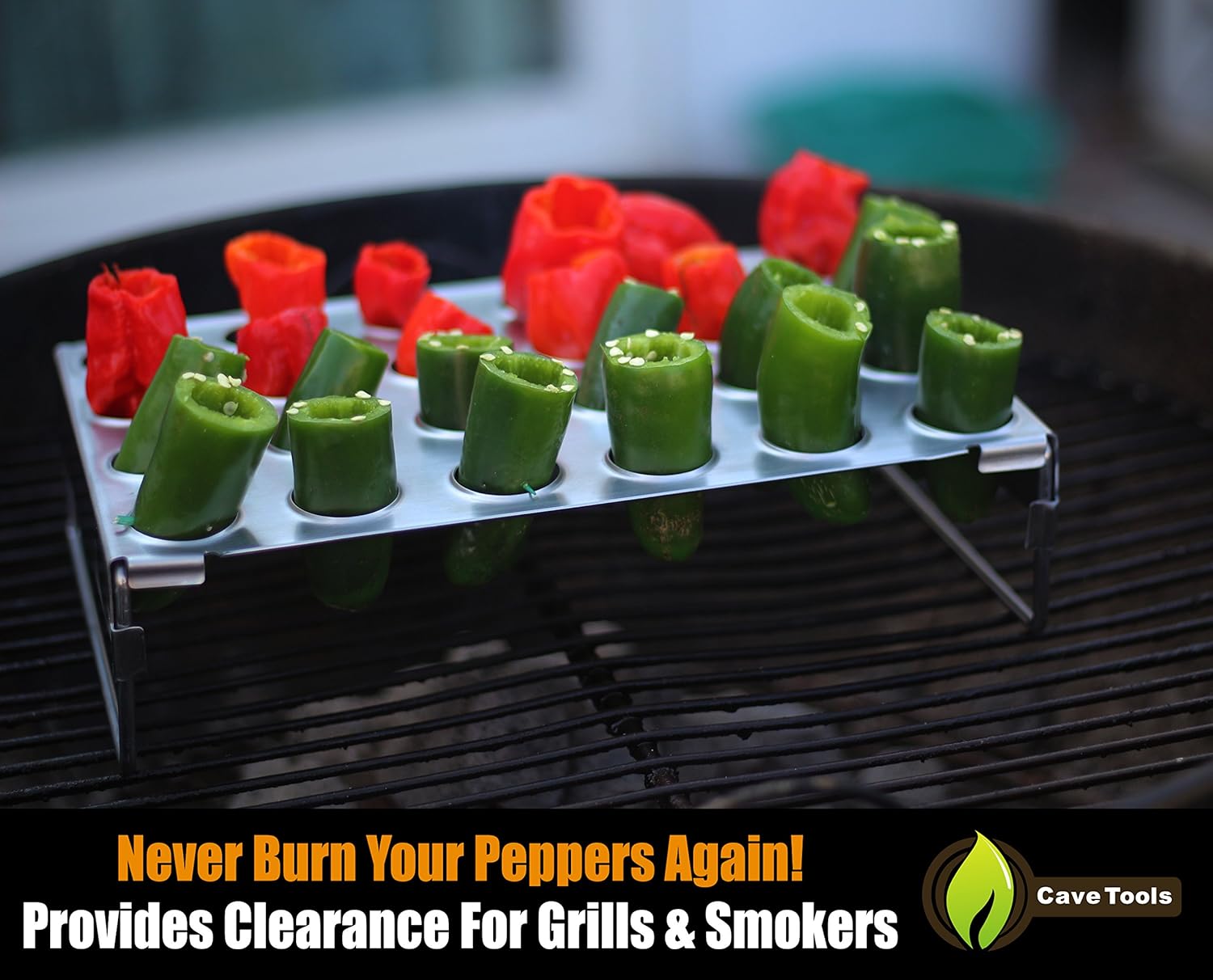 Jalapeno Grill Rack & Pepper Corer Tool - Large 24 Capacity Roaster - Holder Also For Cooking Chili or Chicken Legs & Wings Roasting on BBQ Smoker or Oven - Dishwasher Safe Stainless Steel Accessories : Garden & Outdoor