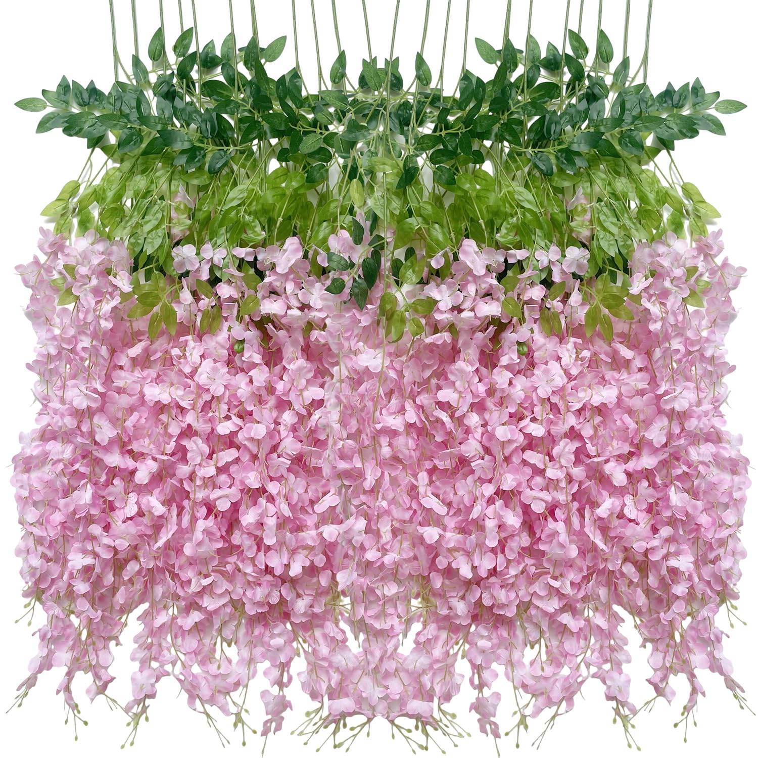 WONICE Artificial Wisteria Hanging Flowers-Fake Wisteria Flower Garland Silk Vines Rattan Decor for Home Wedding Arch Wall Garden Greenery Bedroom Outdoor Office Party Decoration(6, Light Pink)