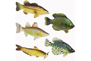 Toy Fish Factory American Angler Collection Toy Fish Set | Toy Fish Figurines | Largemouth Bass Catfish Bluegill Crappie Striper | Educational Toy | Fish Cake Topper | 3” Long