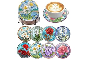 YANFAIRY 8 PCS Flowers Diamond Art Coasters Kits, Diamond Painting Coasters with Holder Set of 8, DIY Drink Coasters Art Crafts Supplies for Adults Cup Mat for Home Decor House Warming Gifts Non-Slip 3.9inch