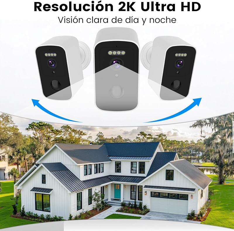 Camara Vigilancia WiFi Exterior Bateria 5200mAh-Almacenamiento en la Nube Gratuito, Montaje Magnético Camara Vigilancia Exterior 5GHz&2,4GHz WiFi,Detección de Movimiento,Visión Nocturna Color IA, IP66