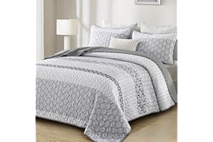 COTTOLESTER Boho Quilt Set King Size Gray Farmhouse Quilt Bedding Set Striped Lightweight Summer Bedspread Coverlet Bedding Set 104"x90" (3 Pieces)