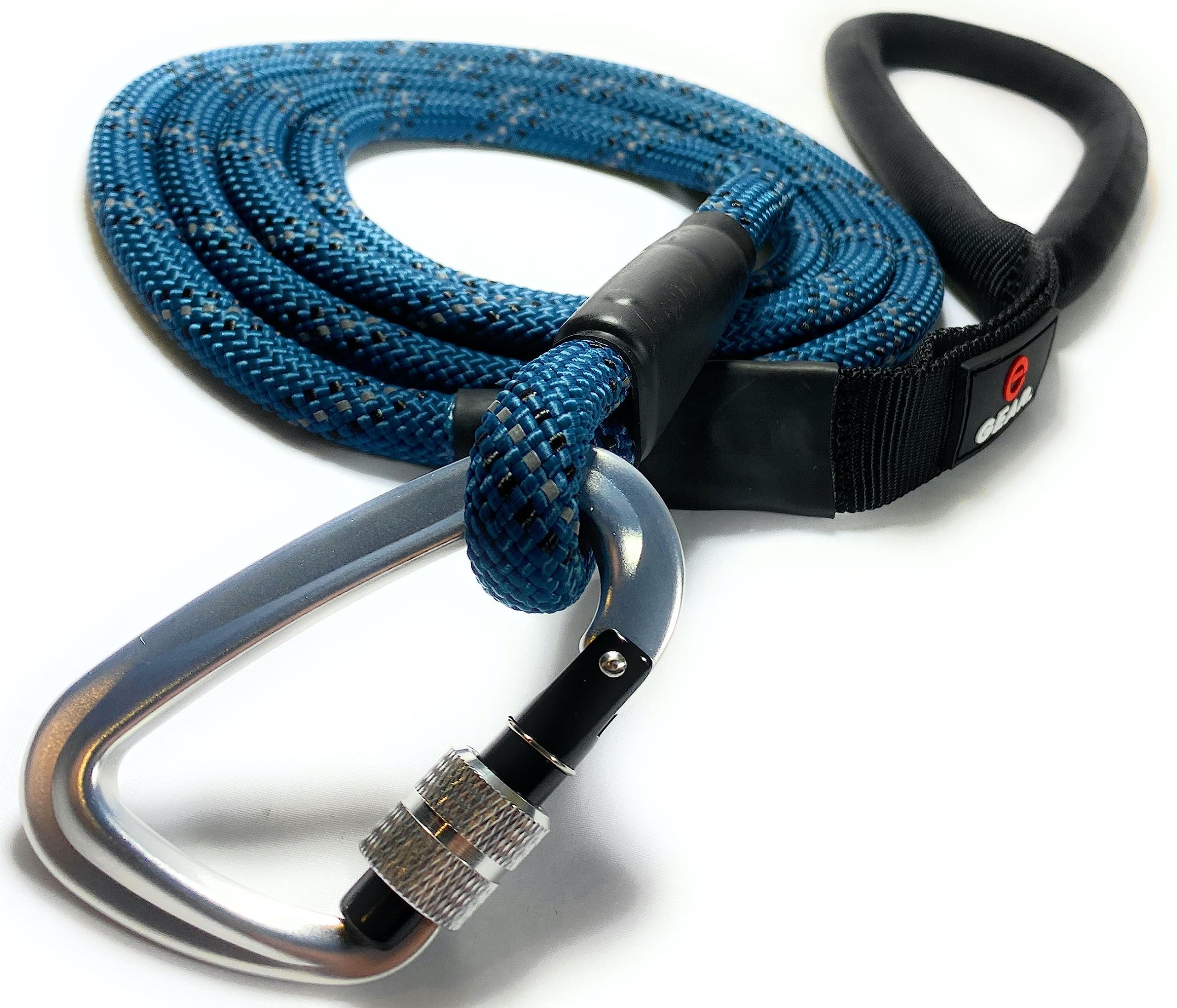 Locking Carabiner Dog Leash – Heavy Duty Rope Leash for Large & Medium Dogs | Reflective with Strong Clip & Padded Handle for Walking, Hiking, Running, Training - 6 Ft (Blue)