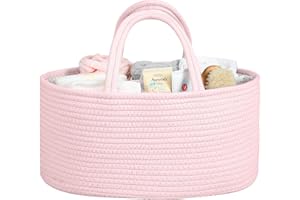 QiANBiRD Baby Diaper Caddy Organizer for Girl Boy Rope Car Diaper Caddy Organizer Basket for Changing Table Cart Portable Diaper Organizer Caddy Tote Baby Organizer for Nursery Shower Registry Pink