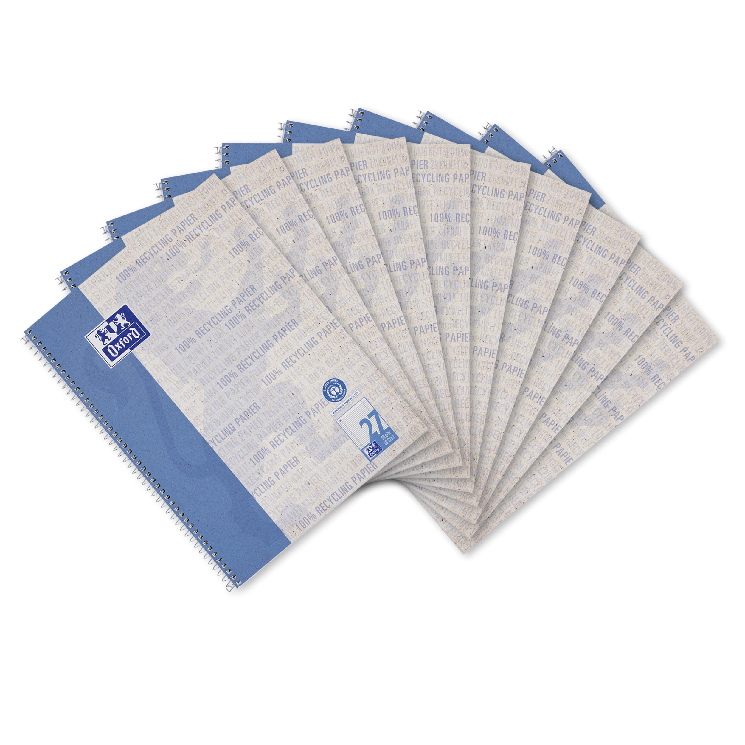Oxford Recycled A4 Ruled College Notepad with Double Margin 80 Sheets (Pack of 10)