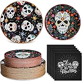 yunhuatdm 180PCS Day of The Dead Party Supplies – Sugar Skull Paper Plates and Napkins Set, Día de los Muertos Disposable Tableware for Mexican Theme Party Decorations