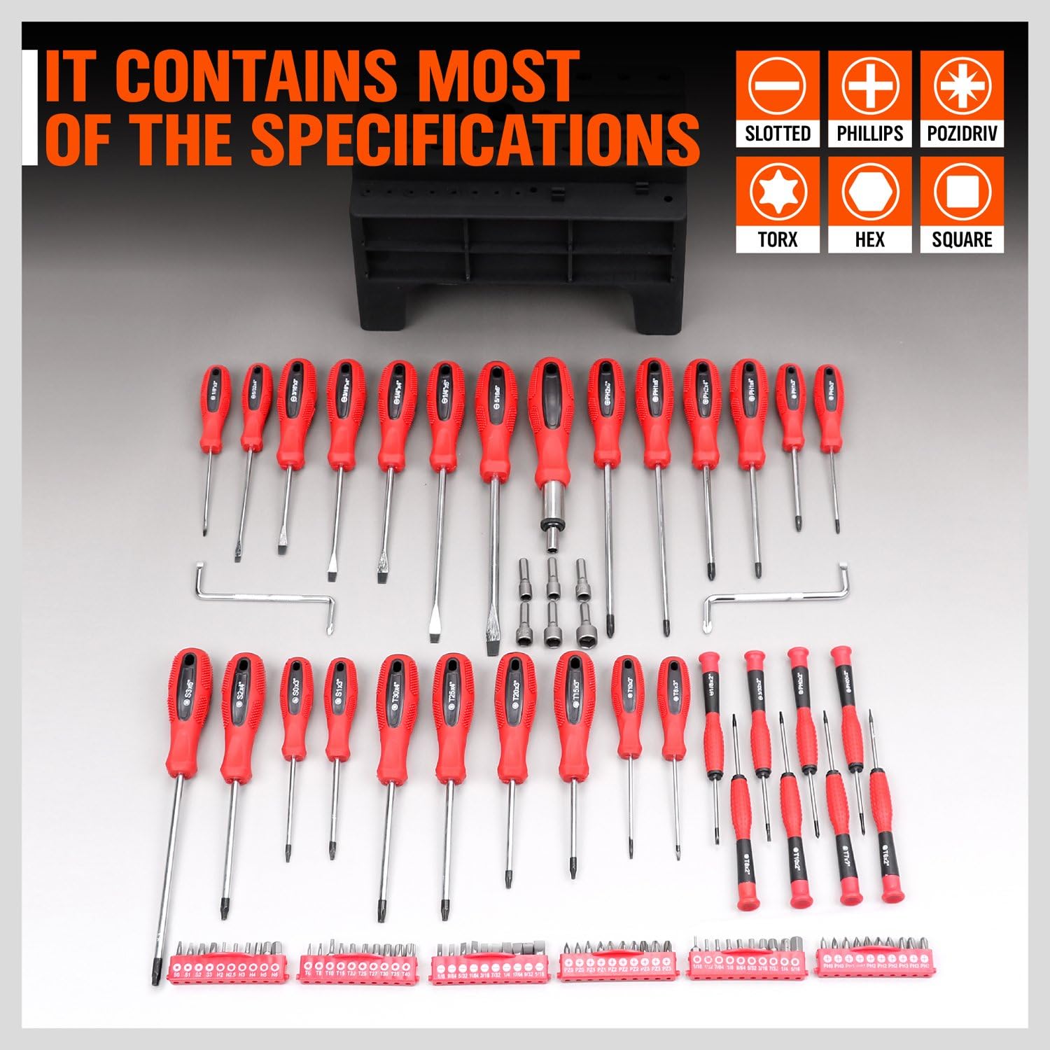 HORUSDY 100-Piece Magnetic Screwdriver Set with Plastic Racking, Best Tools for Men Tools Gift - - 