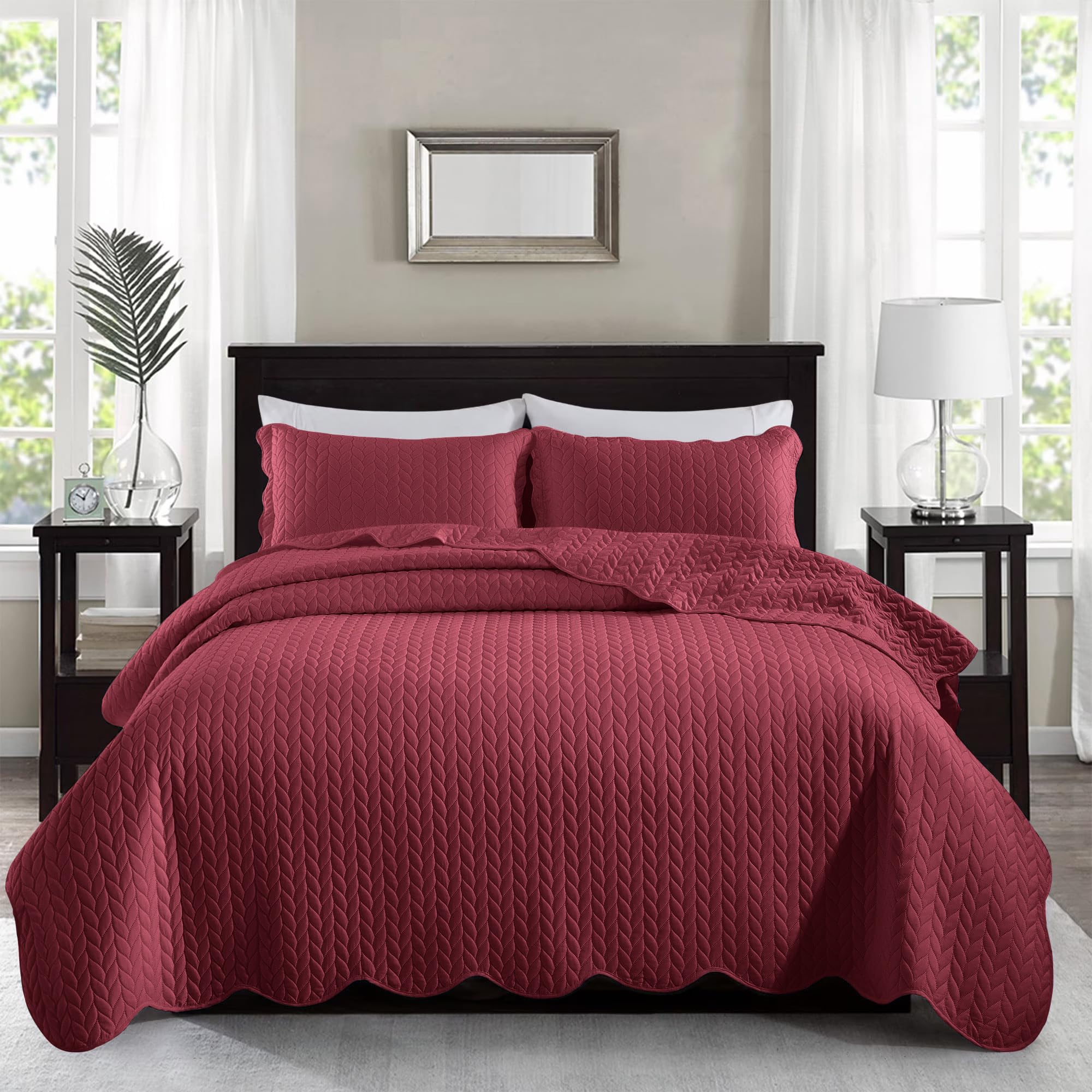 MOONLIGHT20015 California King 8 Pack Quilt Bedding Set Size (118"x106") + 2 Pillow Shams (20" x 36"+ 2") - 3 Pcs All Season Reversible Microfiber Coverlet Embossed Quilt Bedspread (Burgundy)