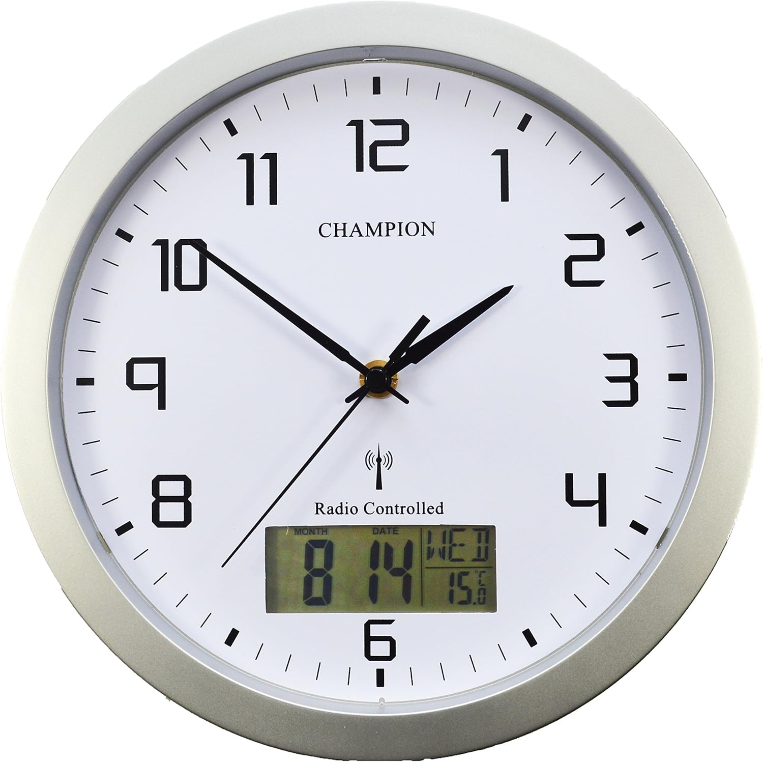 Champion 25cm MSF Radio Controlled Quartz wall clock with inset LCD