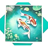 Dance of the Koi, Quilling Card 3D - Unique Dedicated Handmade, Design Greeting Card for Birthday, Valentine's Day, Mothers Day, Spring, Fathers Day, Graduation, Wedding, Anniversary, Thank You, Get Well, All Occasion | 6" x 6"