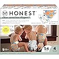 The Honest Company Clean Conscious Diapers for Sensitive Skin | Hypoallergenic, Fragrance Free | Gender Neutral Prints | Club Box, Size 4 (22-37 lbs), 54 Count (Prints May Temporarily Vary)