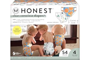 The Honest Company Clean Conscious Diapers for Sensitive Skin | Hypoallergenic, Fragrance Free | Gender Neutral Prints | Club Box, Size 4 (22-37 lbs), 54 Count (Prints May Temporarily Vary)