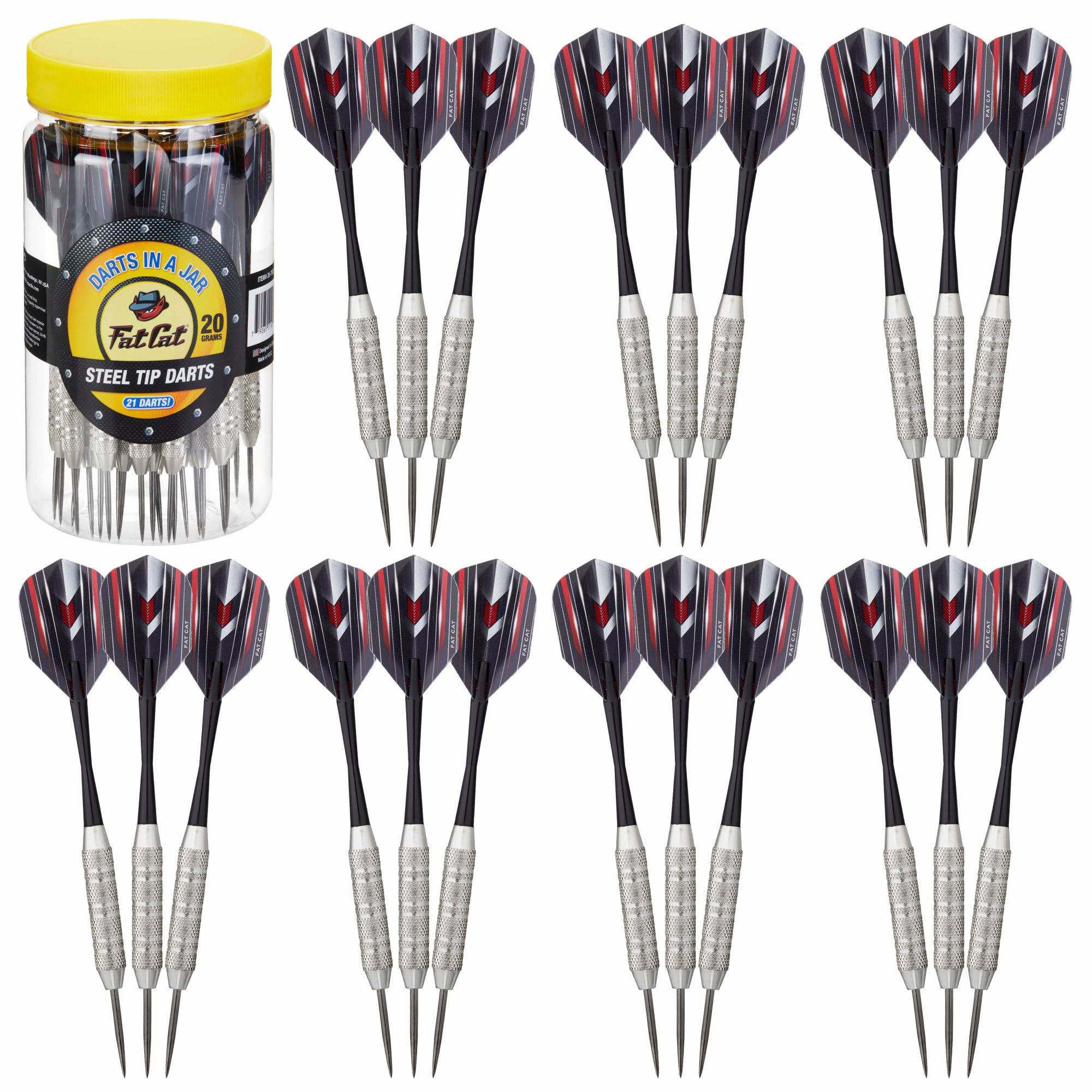 Fat Cat Steel Tip Dart Set (21-Pack), 20-Gram Darts with Plastic Storage Jar for Travel and Organization — image 1