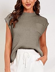 Himosyber Women's Solid Sleeveless Vest Mock Neck