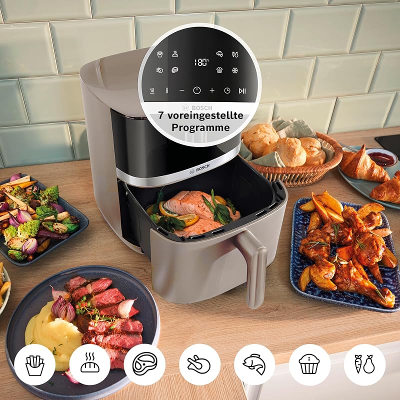Heißluftfritteuse Serie 4, XL Air Fryer, creme, 6,1 L Fassungsvermögen, 7 Voreinstellungen, Auftau- und Warmhaltefunktion, Touchscreen, bis zu 60% schnelleres Kochen, MAF462C0