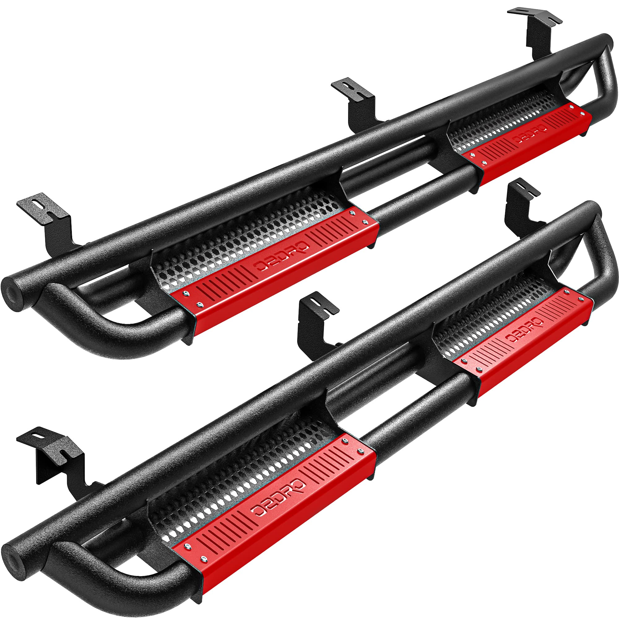 Photo 1 of ***NEW PRODUCT*** OEDRO 6 inch All Steel Running Boards Compatible with 2005-2023 Toyota Tacoma Double Cab, Bolt-on Side Steps with Paintable Step Plates, Powder Coated Black and High Gloss Red Nerf Bar