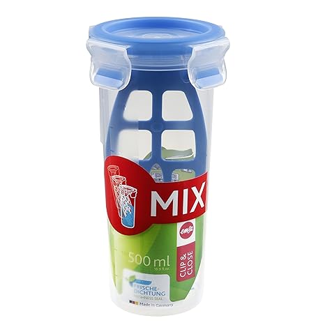 Emsa 508555 Mixbecher mit Deckel, Mixeinsatz, Volumen 0.5 Liter, Transparent/Blau, Clip & Close