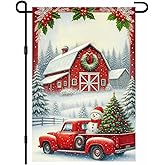 IVN Merry Christmas Garden Flag12x18 Inch Double Sided Red Truck with Snowman and Tree Christmas Outdoor Yard Flag for Holiday Farmhouse Porch Lawn Decor
