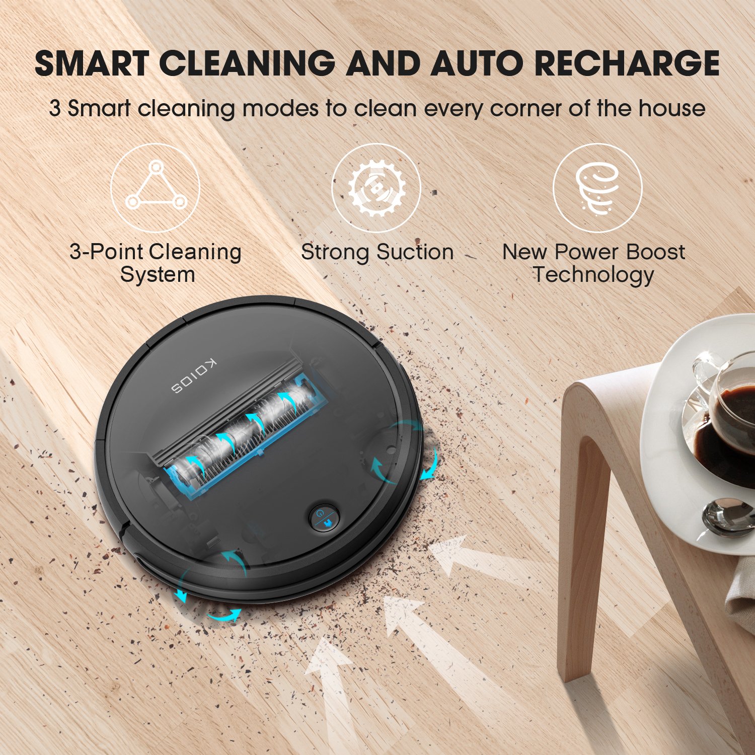 Robot Vacuum Cleaner by KOIOS I3 80 Higher Suction Robotic Vacuum Cleaner with Selfcharging