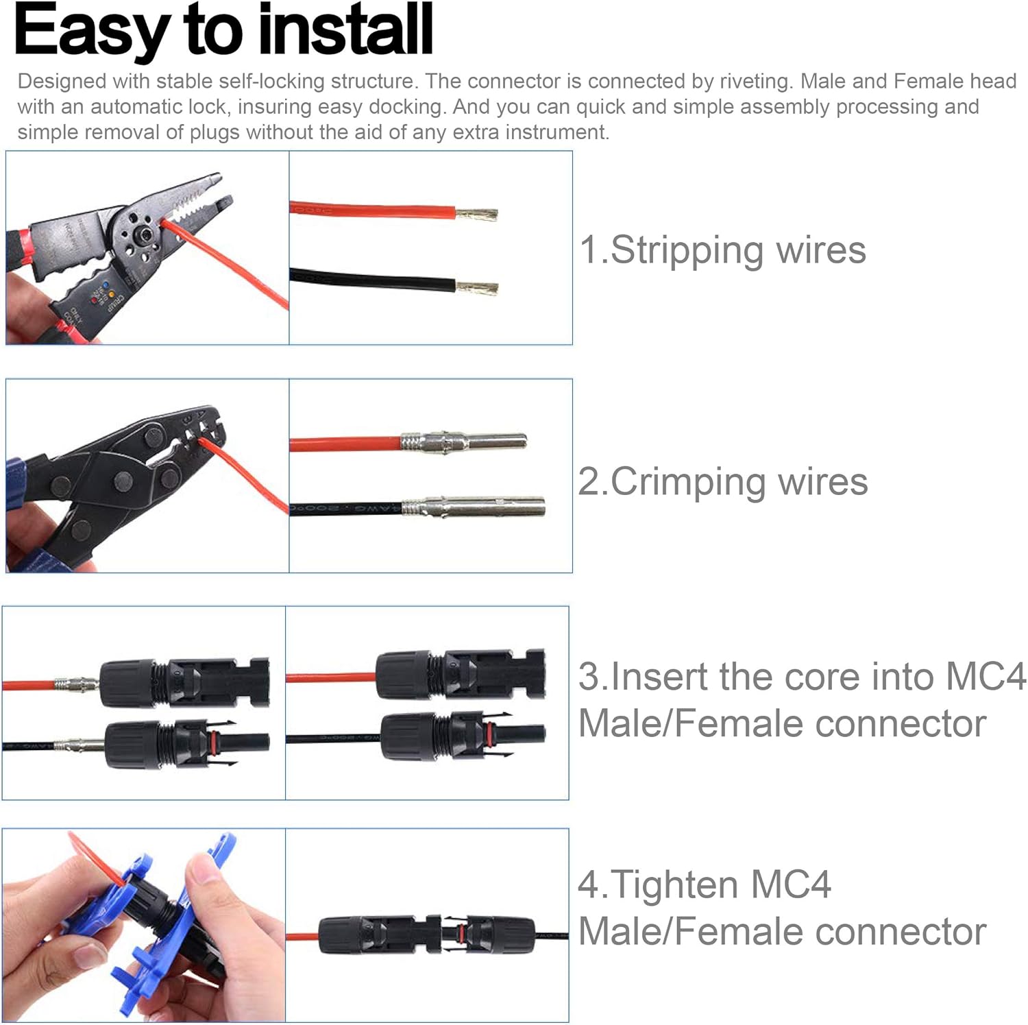 Ruikarhop 5 Pair Solar Connectors Solar Panel Cable Connectors MC-4 Male/Female IP67 Solar Connectors: Garden & Outdoor
