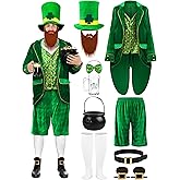 SOMSOC 10 Pcs Men's St. Patrick's Day Costume Halloween Set Irish Green Shamrock Clover Accessories for Adult Costume Party