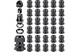 Supkiir 30 Pcs NPT Cable Glands 1/2" Waterproof Strain Relief Cord Connector, Black Nylon Joints with Gasket for 6-11mm Cable