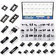 Glarks 63Pcs IC Chip Assortment Include LM358, LM324, LM386, JRC4558, ICL7660, LM393, LM339, NE5532, NE555, PC817, TDA2030, TDA2822, PT2399, UC3842, UC3843, ULN2003, ULN2803 and 8/14/16/18 Pin DIP IC