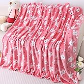Warm Soft Toddler Fleece Blankets for Girls with Cartoon Bunny Pattern Print - Cozy Fuzzy Plush Flannel Kids Throw Blanket for Daycare & School - 50x60 inches (Pink)