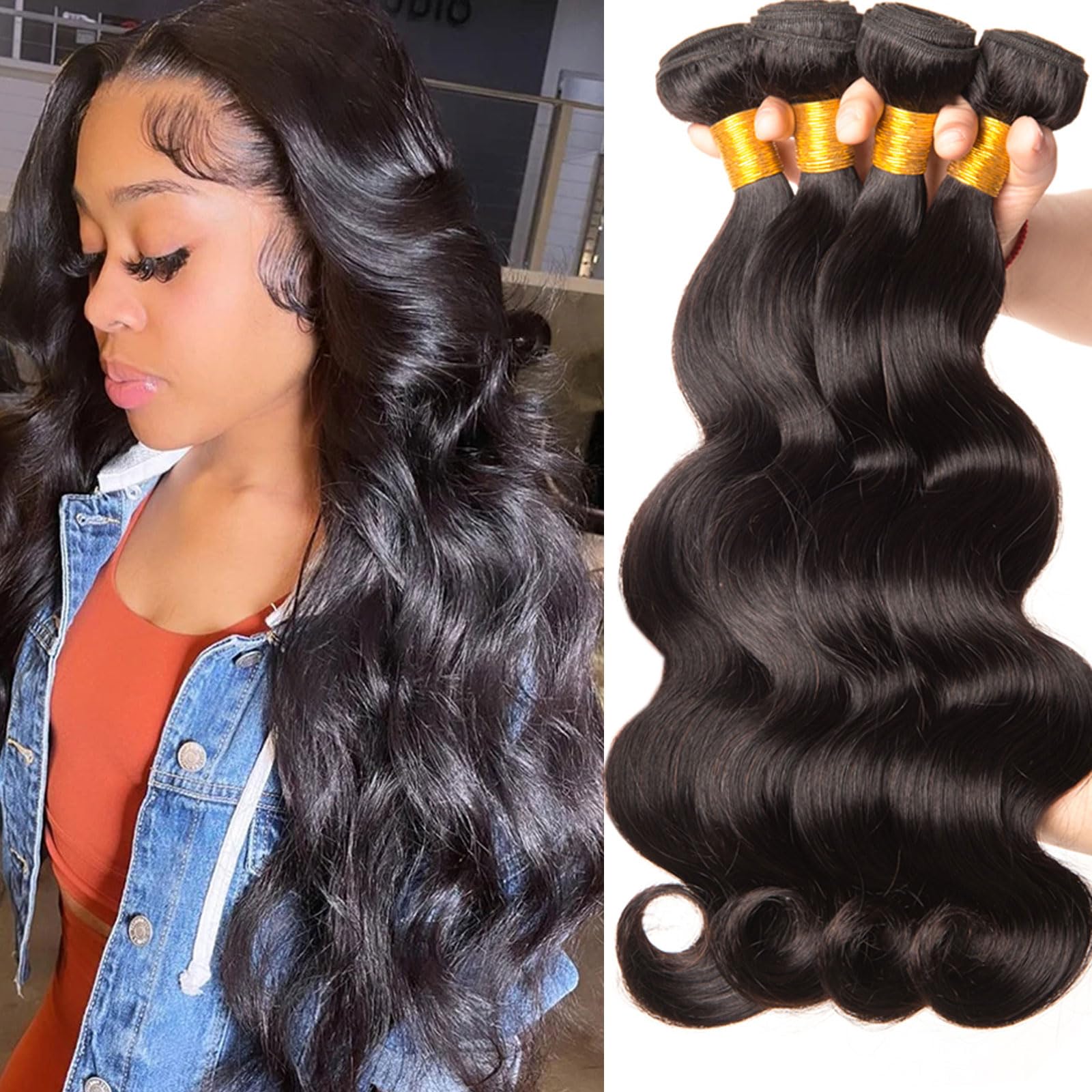 Huarisi Body Wave Weaves Human Hair Bundles 16 18 20 22 Inch 4 Bundles Body Wave Brazilian Hair 400g 8a Unprocessed Virgin Remy Wavy Hair Weaves Extensions for Black Women — image 1