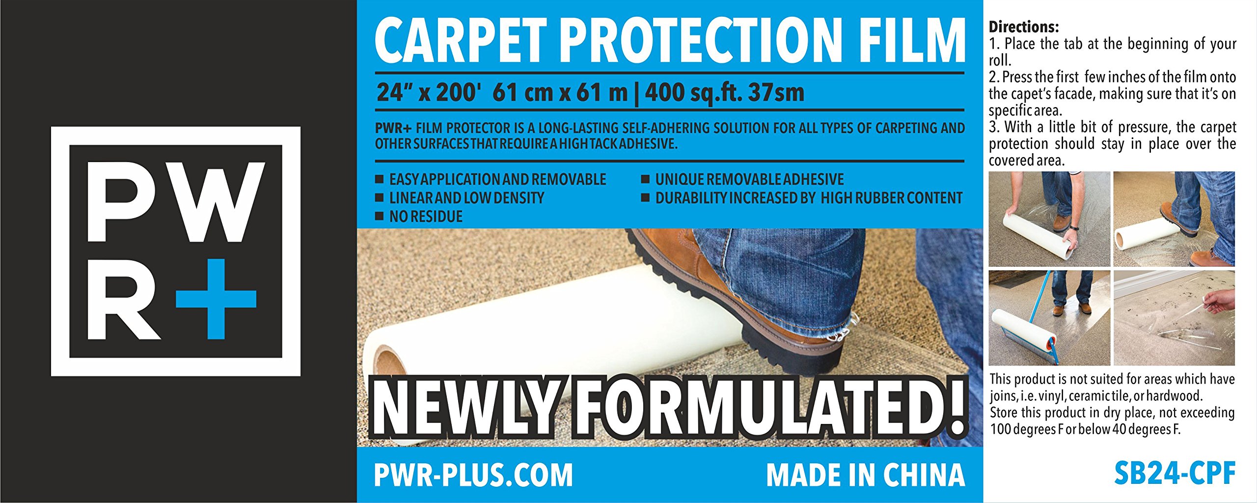 Pwr+ Carpet Protector 24" x 200' Plastic Film Paint Protector, Self